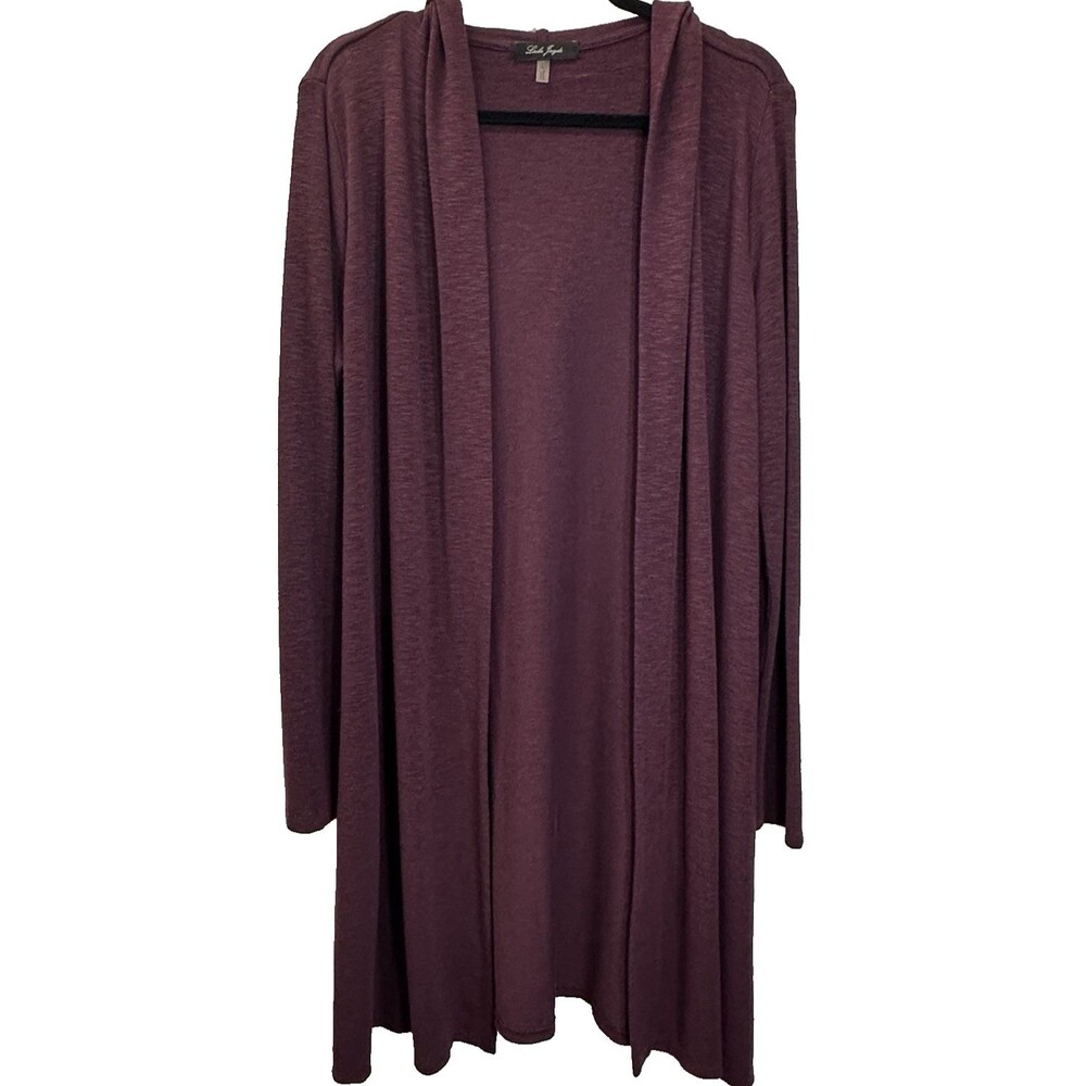 Laila Jayde Sweater Women Size L Open Front Cozy Cardigan Hooded W/Side Slits